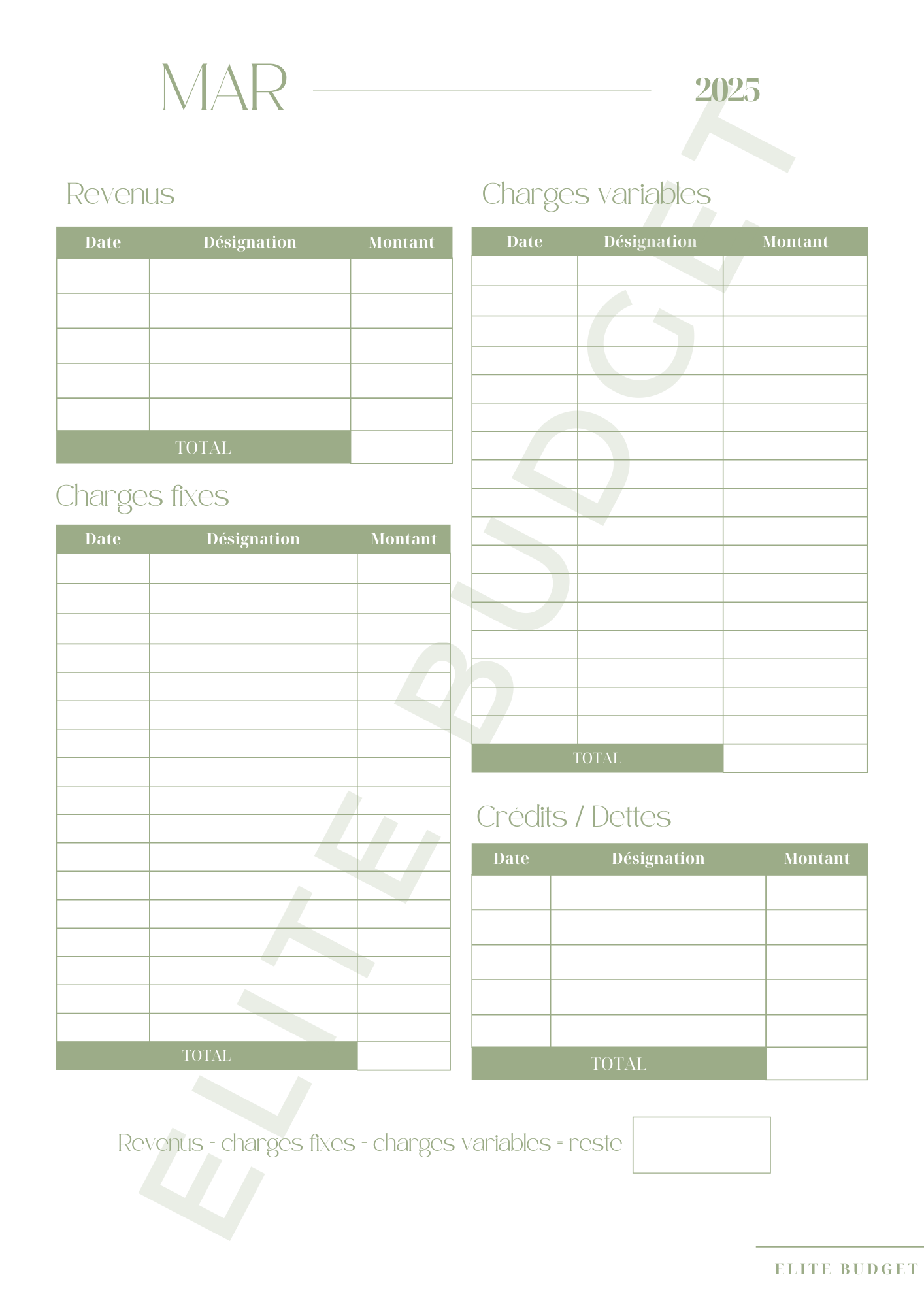 Fiche Budget Mensuel