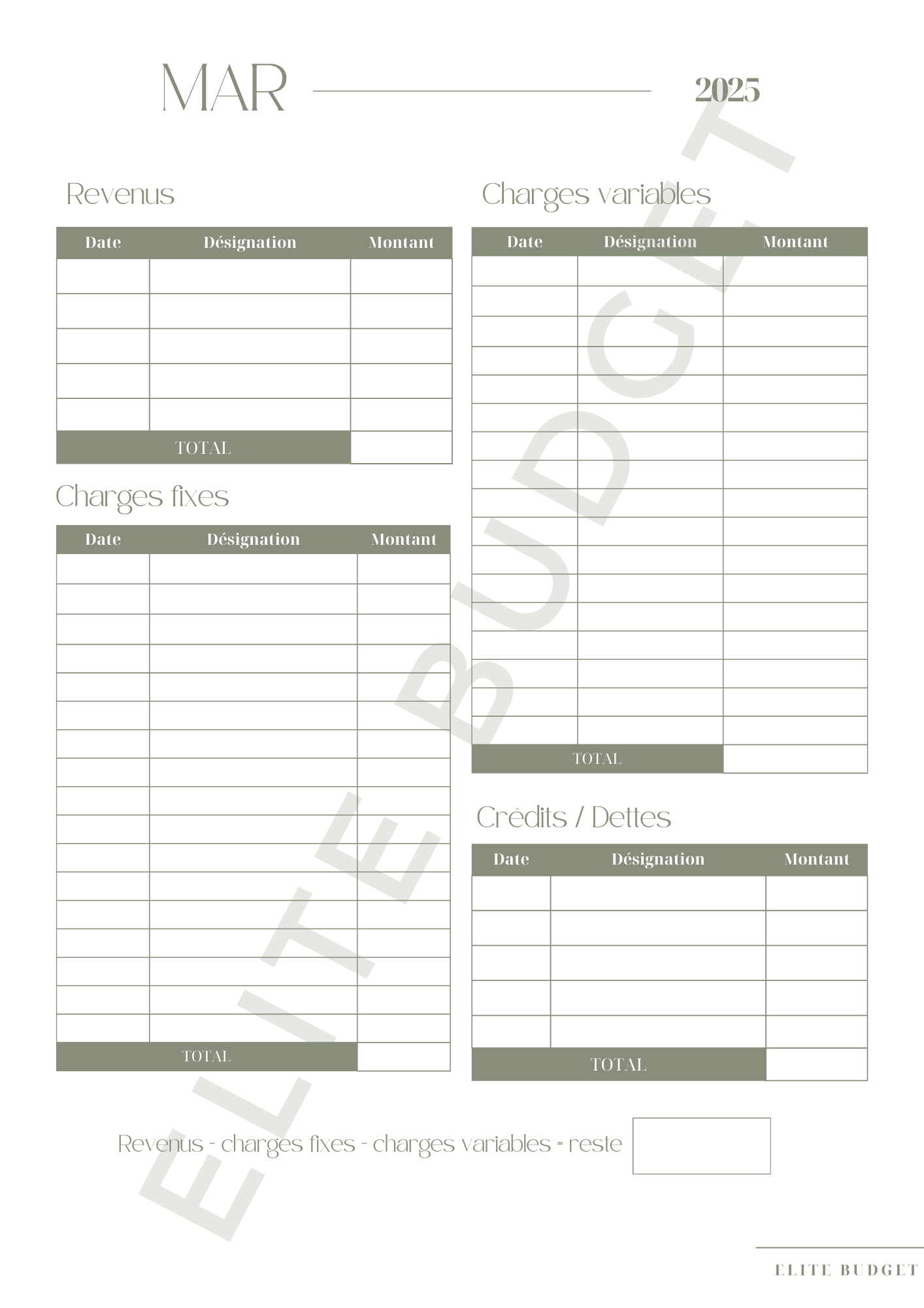 Fiche Budget Mensuel