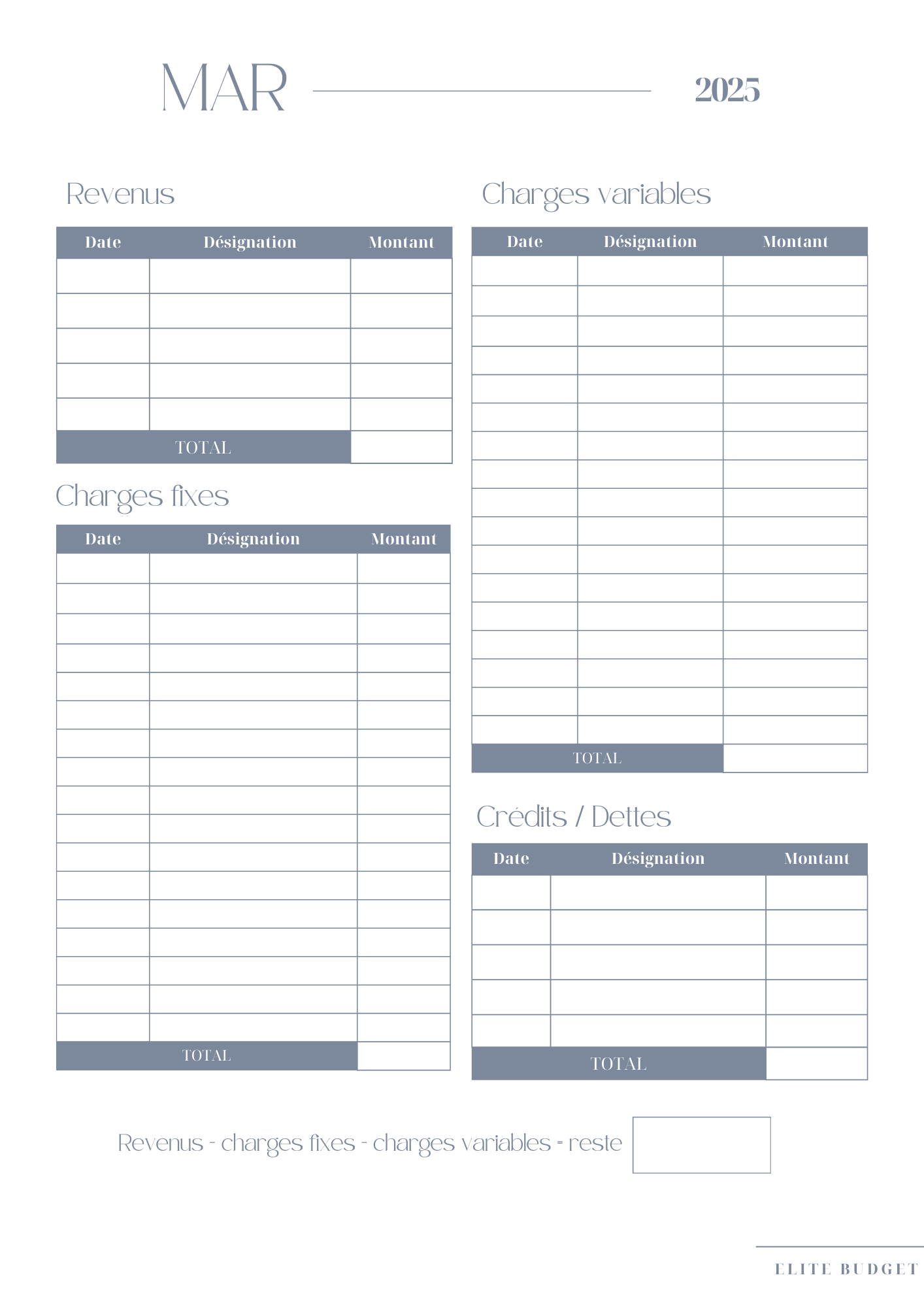 Fiche Budget Mensuel