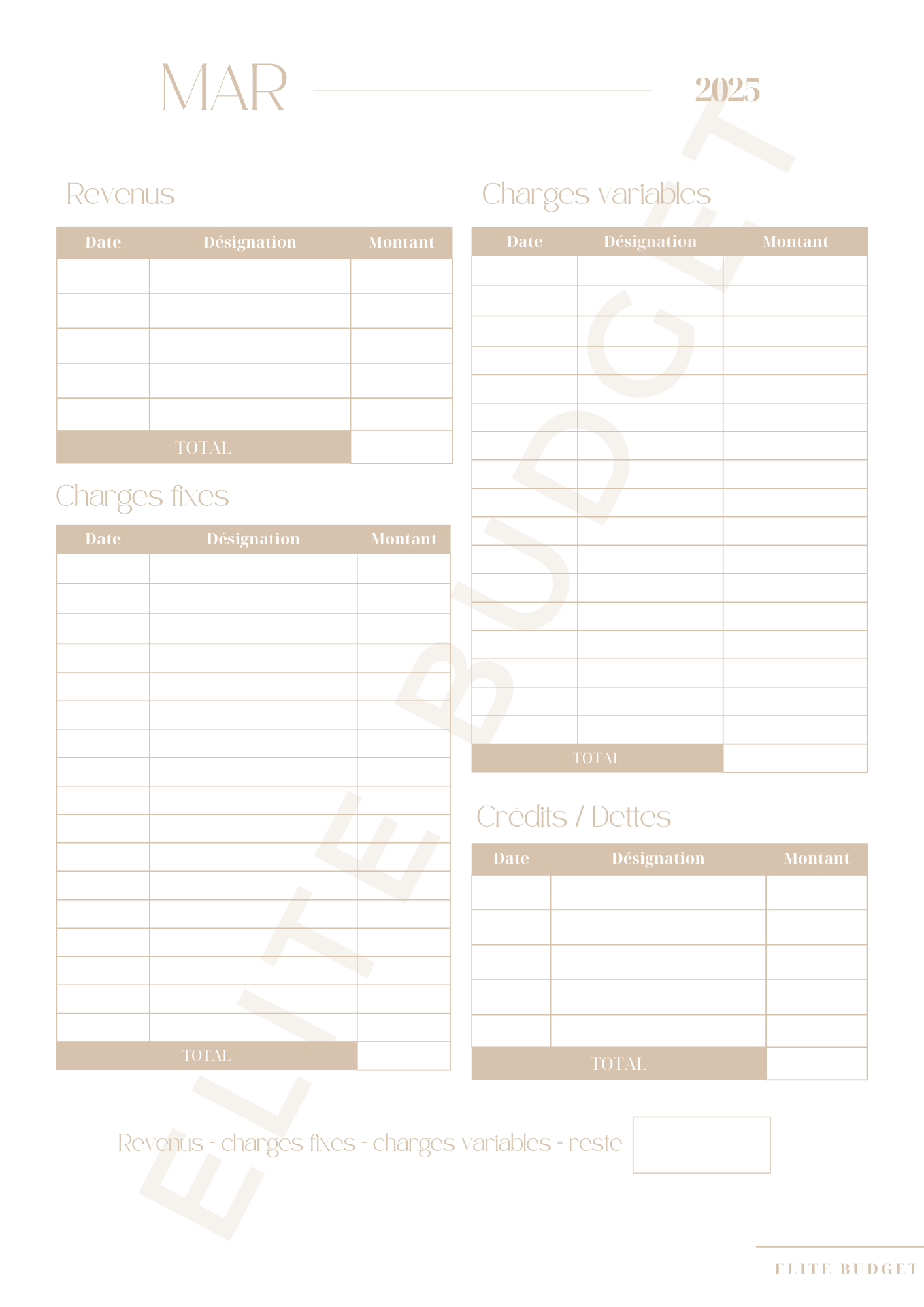 Fiche Budget Mensuel