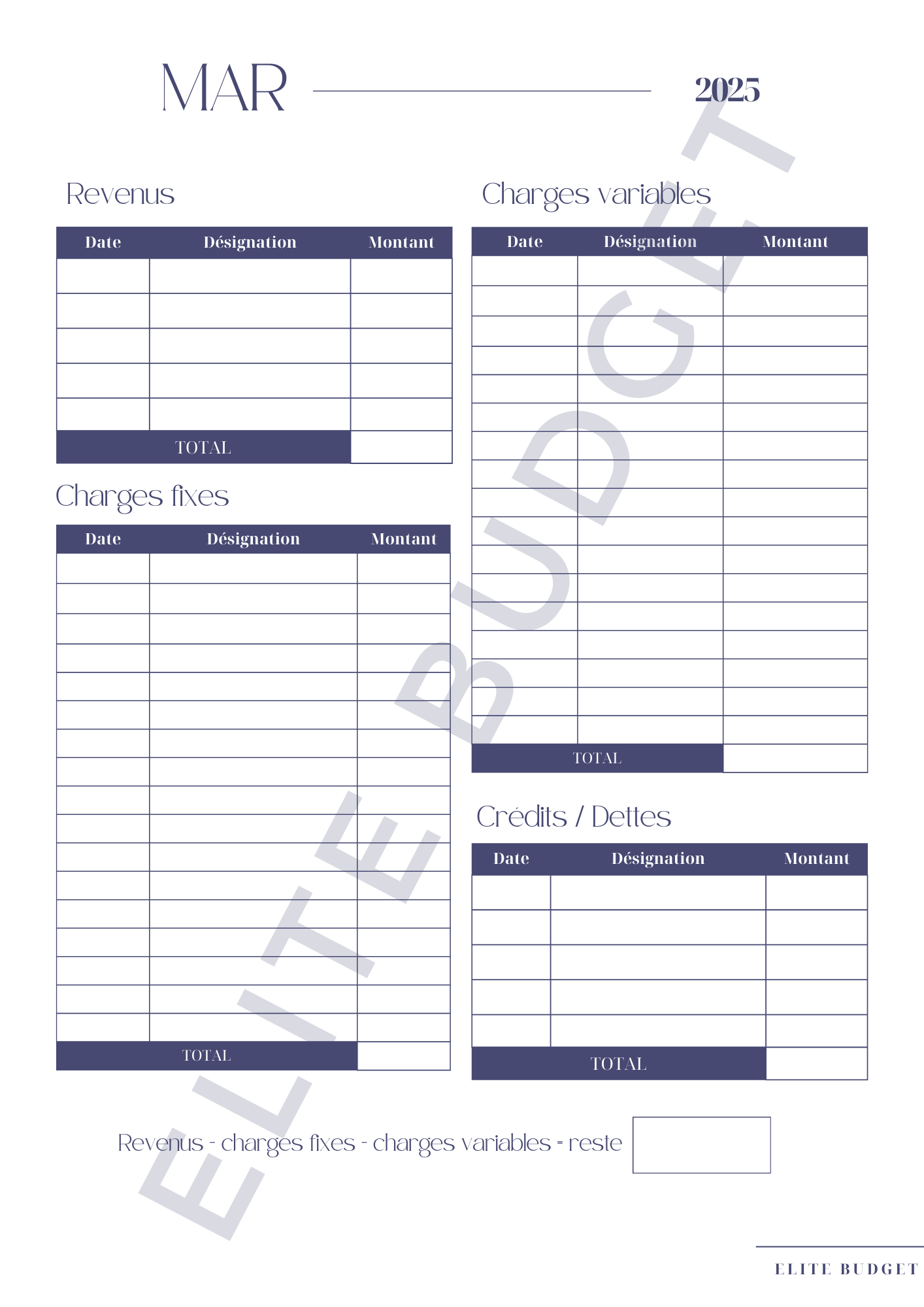 Fiche Budget Mensuel