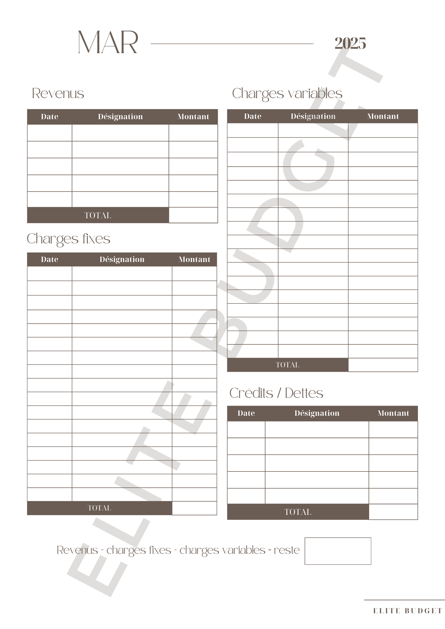 Fiche Budget Mensuel