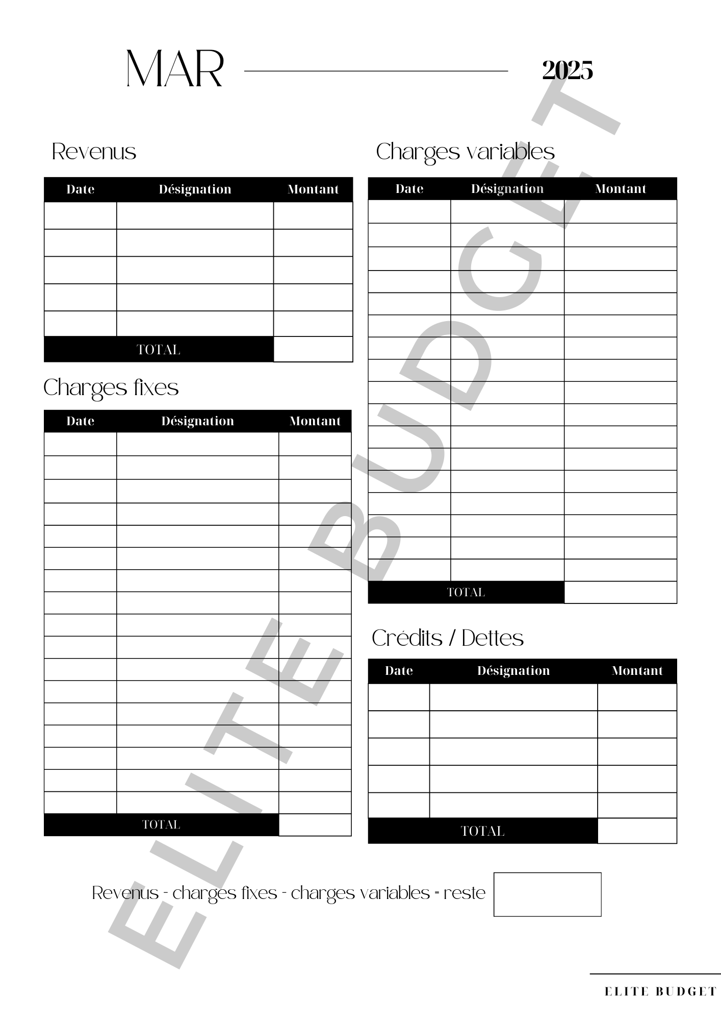 Fiche Budget Mensuel