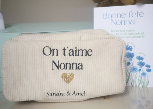 La trousse en velours côtelé beige